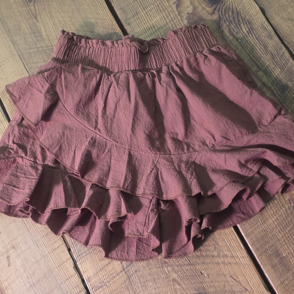 Liyo Hon Ruffled Linen Look Stretchy Lightweight Pull on Skort Womens Size Small